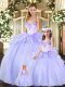 Lavender Lace Up Quinceanera Gowns Beading and Ruffles Sleeveless Floor Length