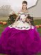 White And Purple Tulle Lace Up 15th Birthday Dress Sleeveless Floor Length Embroidery and Ruffles