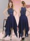 Pretty Navy Blue High-neck Neckline Beading and Sequins Dress for Prom Sleeveless Zipper