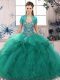 Floor Length Turquoise Quinceanera Gown Off The Shoulder Sleeveless Lace Up