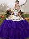 Luxurious Purple Lace Up Quinceanera Dress Embroidery and Ruffled Layers Sleeveless Brush Train