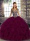Dark Purple Lace Up Quinceanera Dress Beading and Ruffles Sleeveless Floor Length