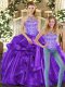 Fashion Sleeveless Organza Floor Length Lace Up Quinceanera Gown in Purple with Beading and Ruffles