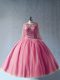 Pink Tulle Lace Up Quinceanera Gowns Long Sleeves Floor Length Beading