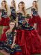 Red And Black Lace Up Off The Shoulder Embroidery and Ruffles 15 Quinceanera Dress Organza Sleeveless