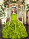 Floor Length Olive Green Little Girls Pageant Dress Organza Sleeveless Ruffles