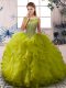 Lovely Scoop Sleeveless Zipper Quinceanera Gowns Olive Green Organza