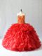 Floor Length Red Sweet 16 Dress Sweetheart Sleeveless Lace Up