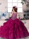 Fuchsia Scoop Lace Up Beading and Pick Ups Little Girl Pageant Gowns Sleeveless