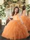 Orange Ball Gowns Ruffles Girls Pageant Dresses Lace Up Tulle Sleeveless Floor Length