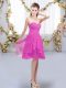 Nice Sleeveless Chiffon Knee Length Lace Up Damas Dress in Fuchsia with Ruffles and Ruching