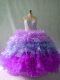 Multi-color Ball Gowns Sweetheart Sleeveless Organza Floor Length Lace Up Beading and Ruffles Sweet 16 Quinceanera Dress