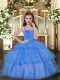 Attractive Sleeveless Floor Length Ruffled Layers Lace Up Pageant Dress Womens with Blue