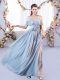 Grey Short Sleeves Chiffon Lace Up Damas Dress for Wedding Party