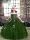 Green Lace Up Girls Pageant Dresses Appliques Sleeveless Floor Length