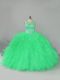 Great Turquoise Tulle Lace Up Scoop Sleeveless Floor Length Sweet 16 Dress Beading and Ruffles