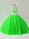 Modest Green Lace Up Scoop Beading 15 Quinceanera Dress Tulle Sleeveless