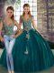 Straps Sleeveless Lace Up Quince Ball Gowns Peacock Green Tulle