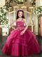 Cute Red Tulle Lace Up Straps Sleeveless Floor Length Child Pageant Dress Beading