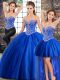 Nice Blue Three Pieces Tulle Sweetheart Sleeveless Beading Lace Up Quinceanera Dresses Brush Train