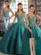 Straps Sleeveless 15th Birthday Dress Floor Length Beading and Appliques Teal Tulle