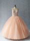 Scoop Sleeveless Tulle Quince Ball Gowns Beading Lace Up