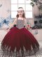 Fashionable Sleeveless Floor Length Beading and Embroidery Lace Up Kids Pageant Dress with Burgundy
