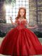 Red Pageant Dress Toddler Party and Wedding Party with Beading High-neck Sleeveless Lace Up