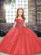 Sleeveless Floor Length Beading and Ruffles Lace Up Girls Pageant Dresses with Coral Red