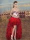 Red Sweetheart Neckline Embroidery and Ruffles Prom Party Dress Sleeveless Lace Up