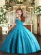 Floor Length Ball Gowns Sleeveless Baby Blue Little Girls Pageant Dress Lace Up