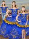 High Quality Blue Ball Gowns Satin Off The Shoulder Sleeveless Embroidery Lace Up Vestidos de Quinceanera