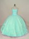 Cheap Apple Green Sleeveless Floor Length Hand Made Flower Lace Up Ball Gown Prom Dress