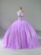 Decent Lavender Lace Up 15 Quinceanera Dress Beading Sleeveless Floor Length