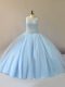 Low Price Light Blue Tulle Lace Up Sweet 16 Quinceanera Dress Sleeveless Floor Length Beading