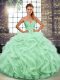 Sleeveless Tulle Floor Length Lace Up Sweet 16 Dress in Apple Green with Beading and Ruffles
