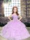 Superior Lavender Straps Lace Up Beading and Ruffles Girls Pageant Dresses Sleeveless