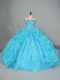 Flare Organza Sweetheart Sleeveless Lace Up Embroidery and Ruffles Sweet 16 Dress in Blue