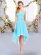 Decent Empire Quinceanera Court of Honor Dress Aqua Blue Sweetheart Chiffon Sleeveless High Low Lace Up