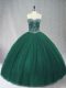 Hot Sale Tulle Sweetheart Sleeveless Lace Up Beading 15th Birthday Dress in Dark Green