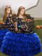 Royal Blue Sleeveless Floor Length Embroidery Lace Up Little Girls Pageant Dress