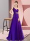 Designer Purple Empire Chiffon One Shoulder Sleeveless Beading Criss Cross Party Dress Brush Train
