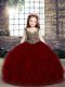 Custom Made Red Ball Gowns Straps Sleeveless Tulle Floor Length Lace Up Beading and Ruffles Custom Made Pageant Dress