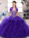 Elegant Purple Lace Up Sweet 16 Dress Beading and Ruffles Sleeveless Floor Length