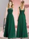 Superior Dark Green Empire Chiffon Scoop Sleeveless Beading and Appliques Floor Length Zipper Dama Dress for Quinceanera