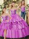 Pretty Beading and Ruffled Layers 15th Birthday Dress Lilac Lace Up Sleeveless Floor Length
