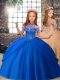 High Quality Blue and Peach Sleeveless Beading Floor Length Little Girl Pageant Gowns