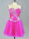 Fantastic Sweetheart Sleeveless Prom Dress Mini Length Beading Fuchsia Tulle