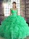 Elegant Off The Shoulder Sleeveless Vestidos de Quinceanera Floor Length Beading and Ruffles and Pick Ups Turquoise Organza