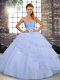 Cute Beading and Ruffled Layers Quinceanera Gowns Lavender Lace Up Sleeveless Brush Train
